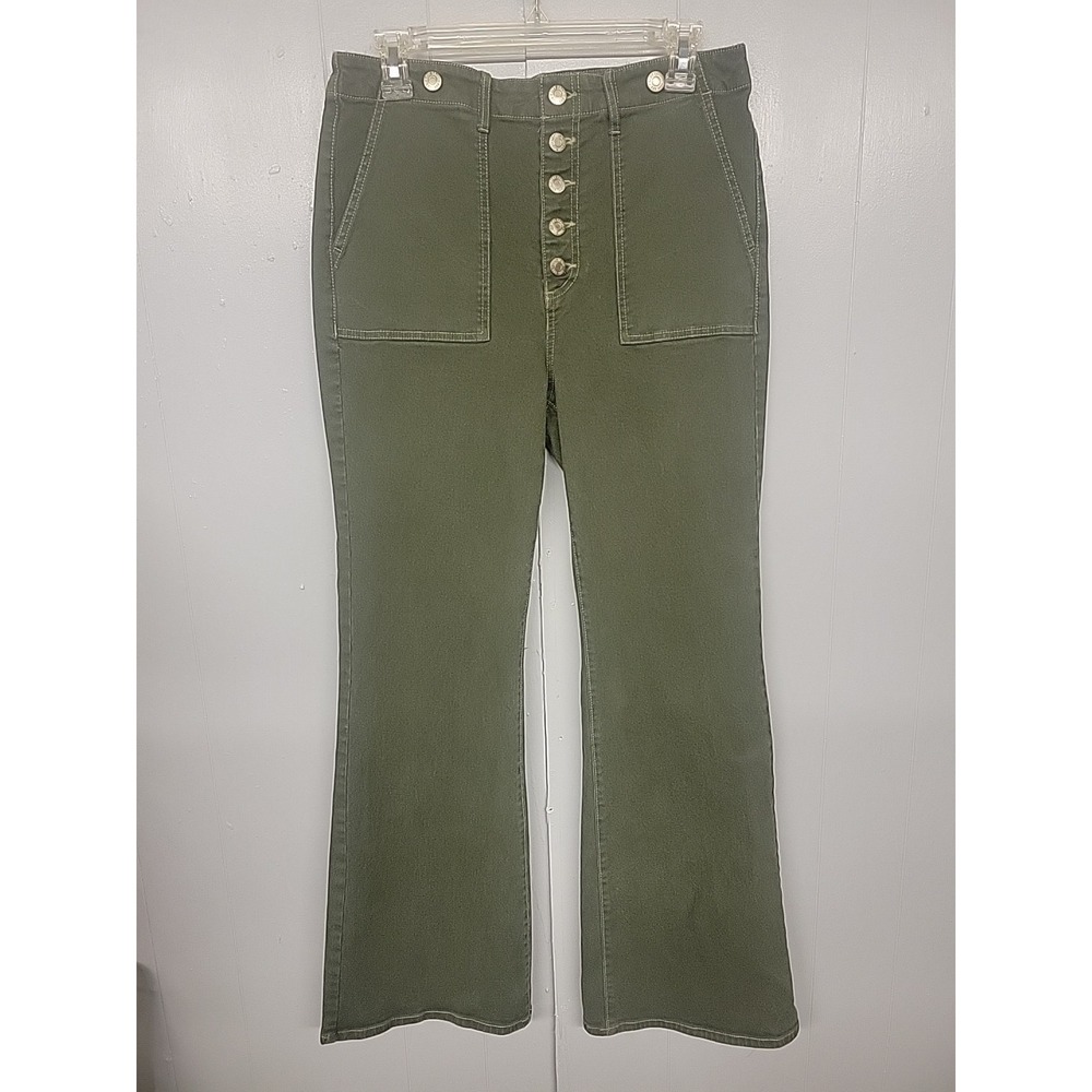 Made and Loved LOFT 29/8 Green Button Fly Flared Bootcut Bell Bottom Denim Jeans